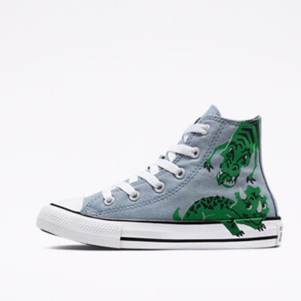 Converse All Star High Top Kids Size 3 Dinosaur Shoes Gray Green Canvas rare - Picture 4 of 14
